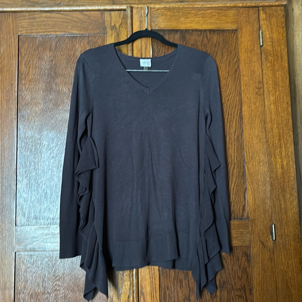 Navy top with side ruffle detail